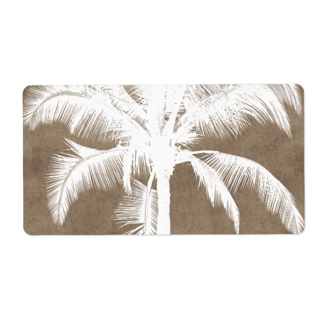 Étiquette Palmier Tropical Hawaiien Rétro Silhouette Blanc (Devant)