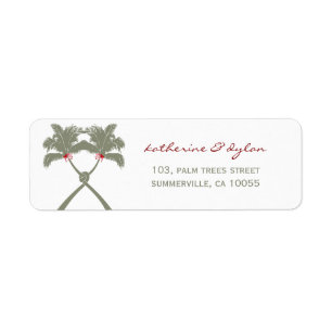 Étiquette Palmiers noués Red Love Beach Adresse de mariage