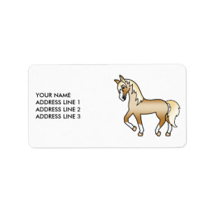 Étiquette Palomino Cartoon Trotting Horse & Custom Text