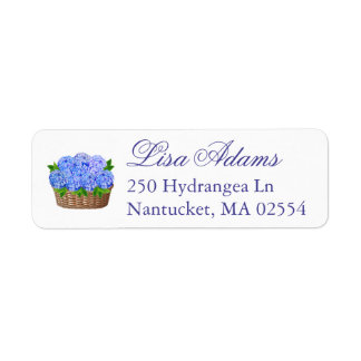 Étiquette Panier de fleurs d'hortensia bleue, cadeau de mari