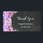 Étiquette Panneau Chalkboard Lavande violette Libellé de mar<br><div class="desc">Mariage merci étiquettes dans un motif rustique en damier avec des fleurs d'aquarelle violet lilas vintage. Parfait pour les faveurs de mariage ou en tant que étiquettes de bouteille de vin mariage.</div>