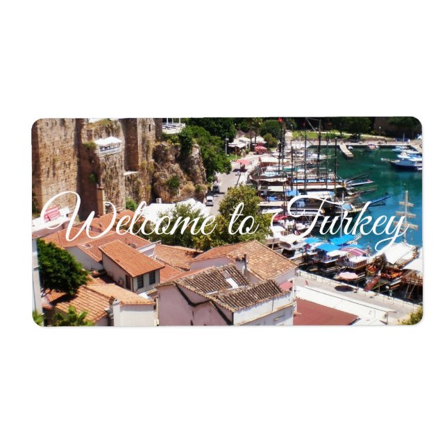 Étiquette Panorama de la vieille ville Kaleici d'Antalya (Devant)