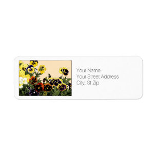 Étiquette Pansies multicolores Botanical Art Return Adresse
