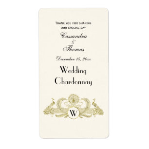 Étiquette Paons Vintage Monogramme Ivoire BG Faux Or