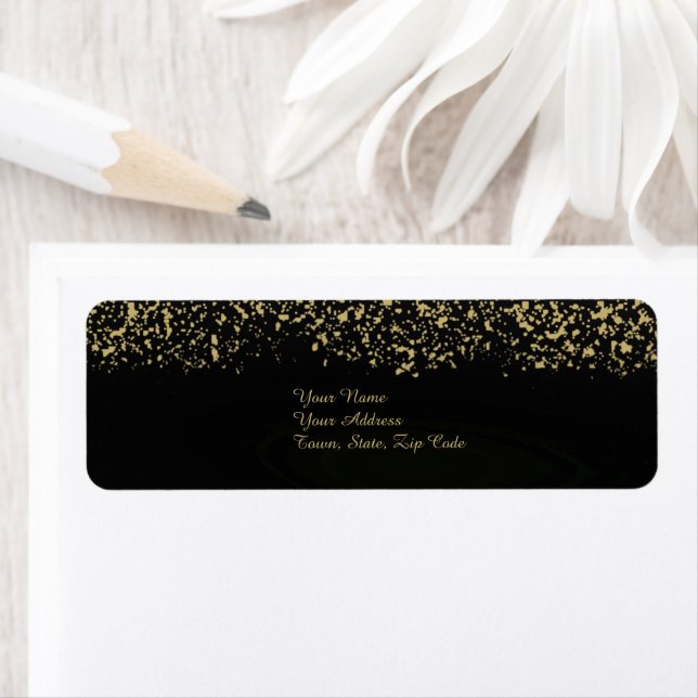 Étiquette Papeterie de mariage à feuille d'or et noire (En situation)