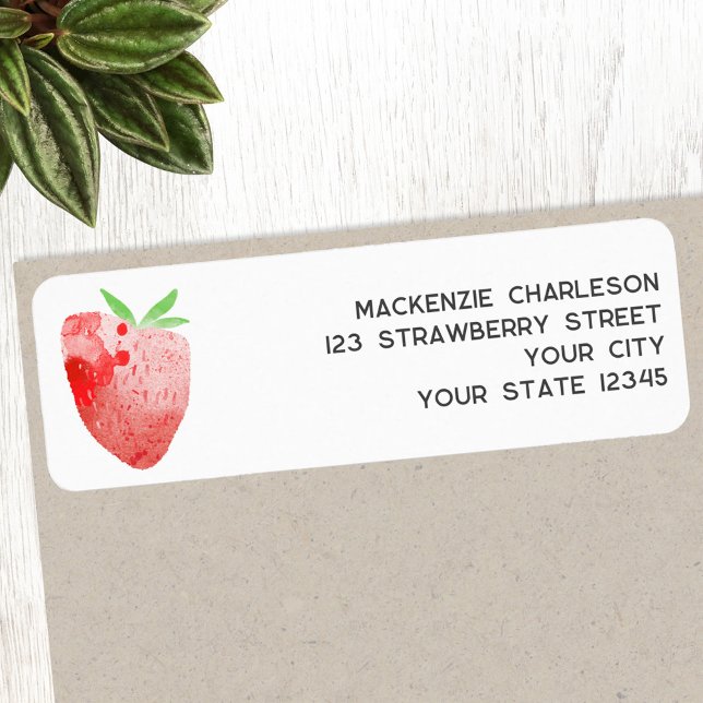 Étiquette Papier à en-tête aquarelle fraise (Watercolor strawberry art custom personalized return address label)