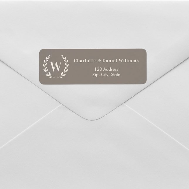 Étiquette Papier à en-tête avec monogramme initial taupe et  (Créateur téléchargé)