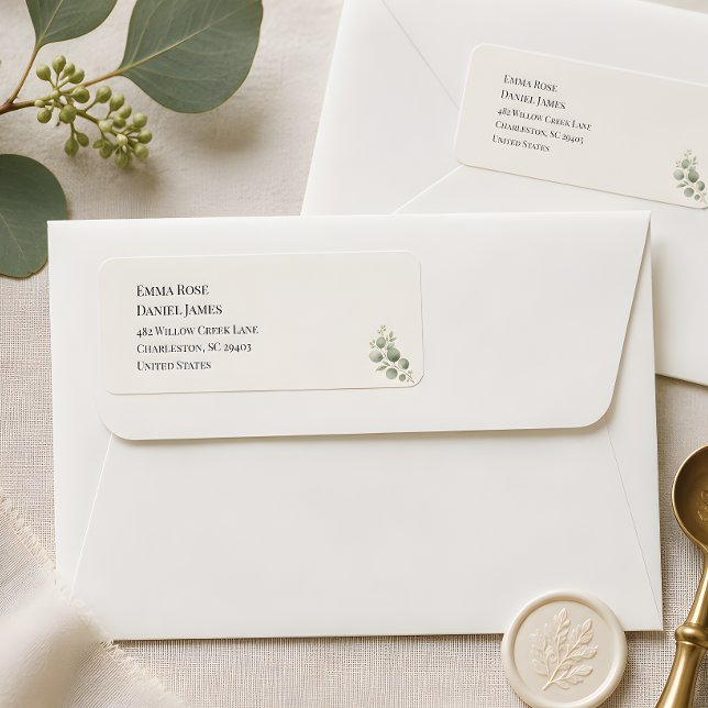 Étiquette Papier à en-tête de luxe en feuillage d'eucalyptus (Return address labels for the Eucalyptus wedding themed collection)