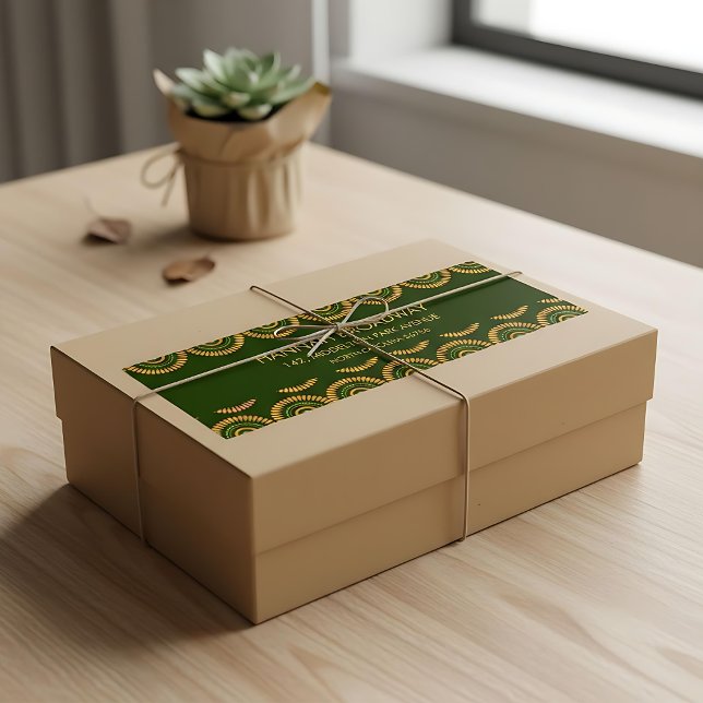 Étiquette Papier à en-tête de style Art déco olive jaune ave (Créateur téléchargé)