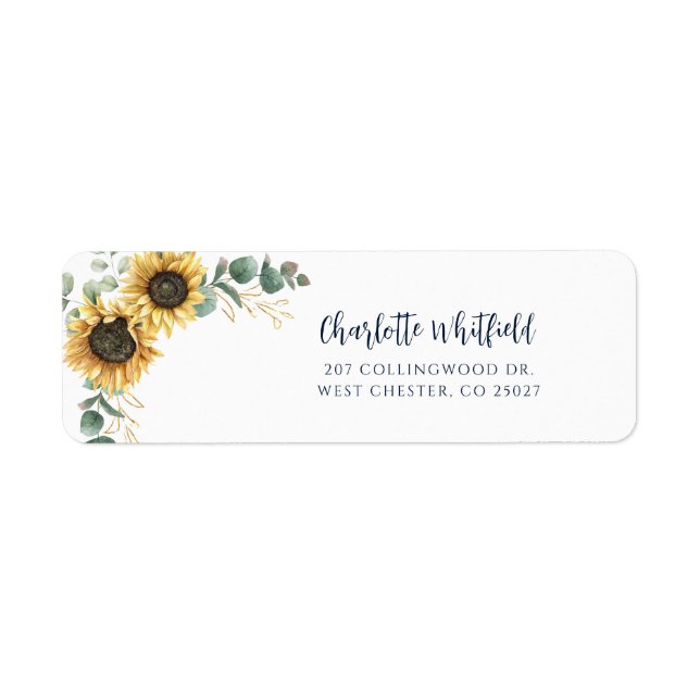 Étiquette Papier à en-tête Floral Tournesol Script (Devant)