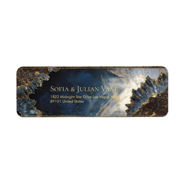 Étiquette Papier à en-tête géode cristal feuille d'or indigo (Devant)