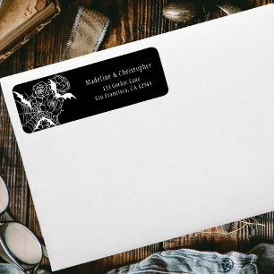 Étiquette Papier à En-tête Mariage Noir Floral Gothique Élég