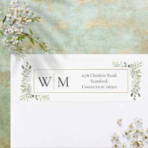 Étiquette Papier à en-tête Monogramme Végétal Aquarelle