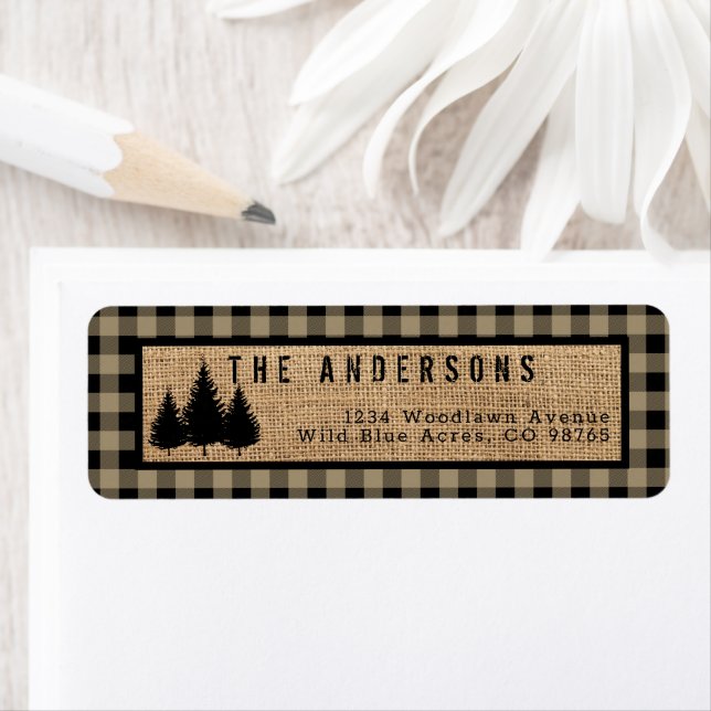 Étiquette Papier à en-tête rustique plaid Woods (En situation)