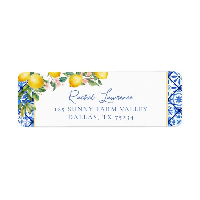 Étiquette Papier à lettre Citrons Aquarelle Carreau Bleu Ita (Devant)