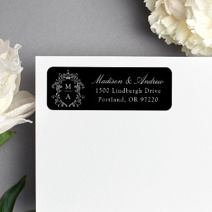 Étiquette Papier à Lettre de Mariage à Monogramme Crête Élég