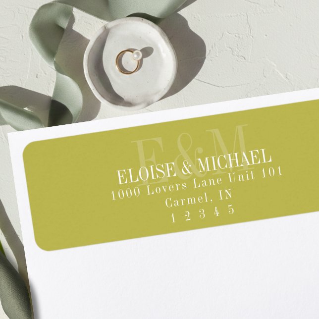 Étiquette Papier à Lettre Monogramme Citron Chartreuse Écrit (Modern Script Chartreuse Citrus Monogram Wedding Label)