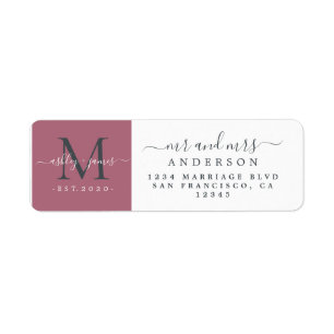 Étiquette Papier à lettre monogramme de jeunes mariés Adress