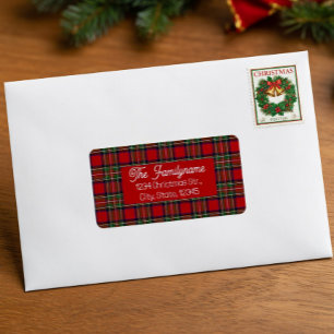 Étiquette Papier à lettres de Noël à carreaux tartan rouge p