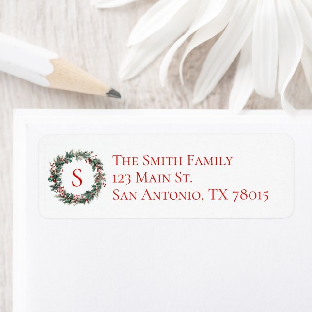Étiquette Papier à lettres de Noël avec monogramme et houx (En situation)