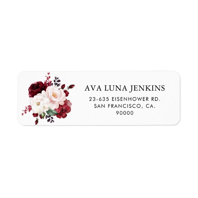 Étiquette Papier à lettres de retour bordeaux et rose blush  (Devant)