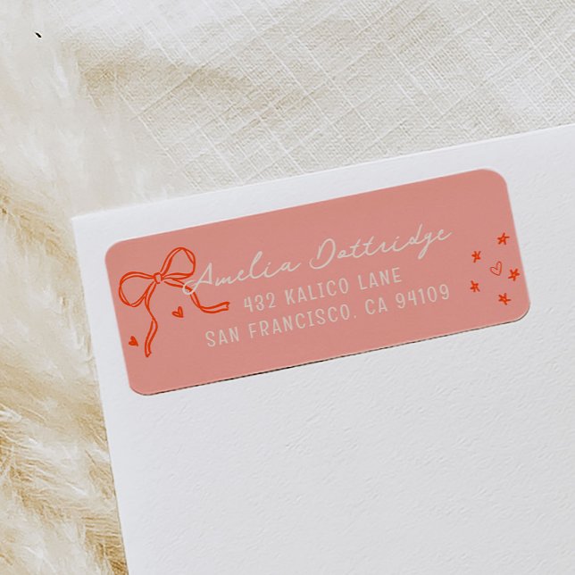 Étiquette Papier à lettres de retour rose et rouge à l'illus (Pink and Red Girly Sketch Return Address Label)