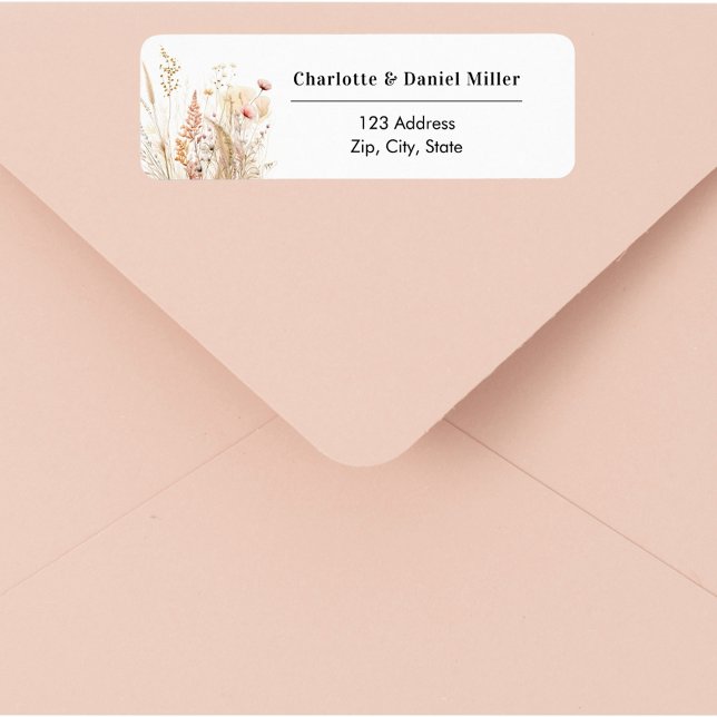 Étiquette Papier à lettres fleuri beige rose avec adresse de (Créateur téléchargé)