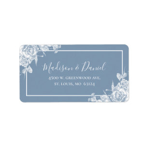 Étiquette Papier à lettres floral bleu poussiéreux
