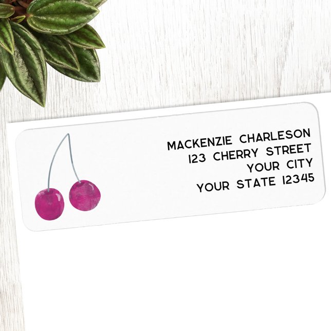 Étiquette Papier aquarelle à motif cerise avec adresse de re (Watercolor cherry personalized return address labels)