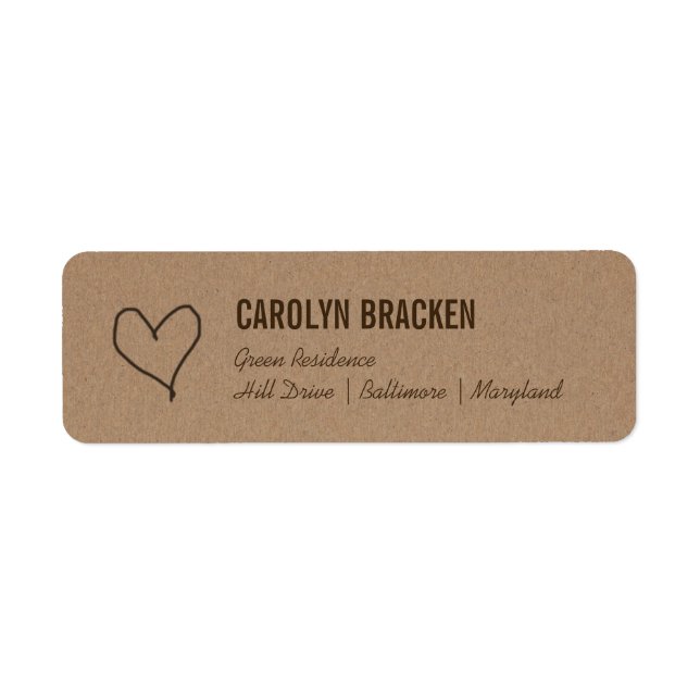 Étiquette Papier Brown Rustique Cute Heart Kraft (Devant)