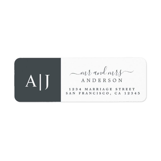 Étiquette Papier Chic Monogramme Mr Mme Adresse de Retour (Devant)