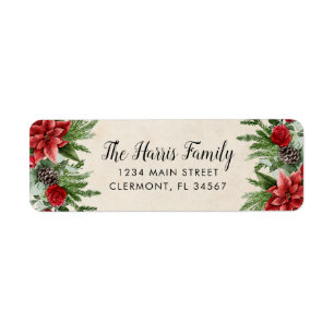 Étiquette Papier de parchemin Pinecone d'épinette et Poinset