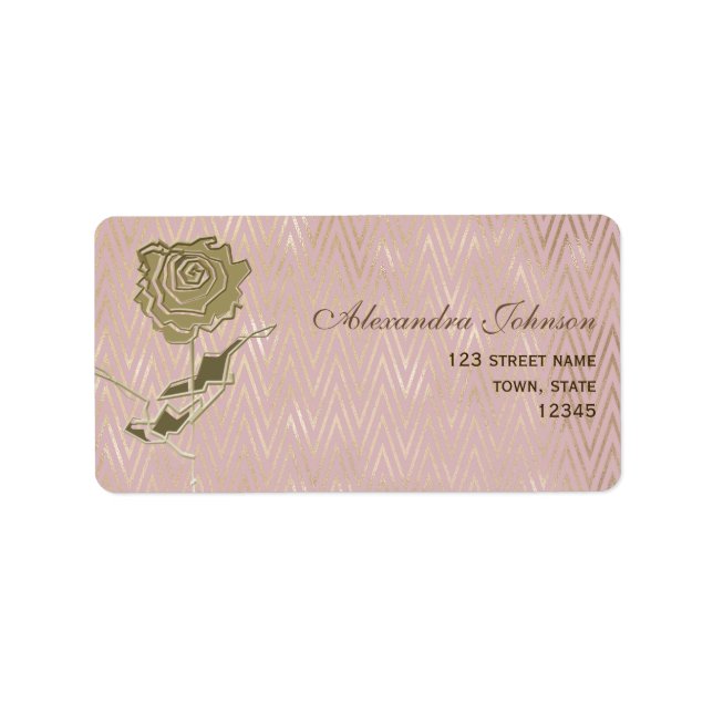 Étiquette Papier de Retour Fleur Rose Doré Brillante (Devant)