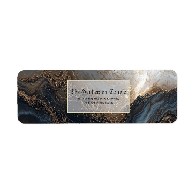Étiquette Papier Indigo Doré Agate Adresse de l'expéditeur (Devant)