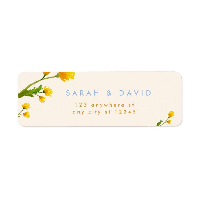 Étiquette Papier mariage modifiable bleu et jaune bouton d'o (Devant)