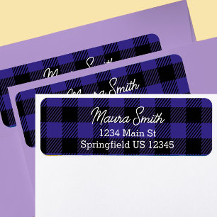 Étiquette Papier plaid bleu buffle d'adresse de retour d'hiv
