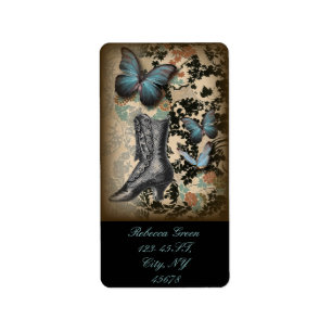Étiquette papillon à vapeur fleuri vintage chaussure victori