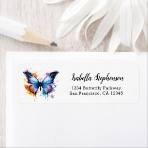 Étiquette Papillon aquarelle coloré Adresse de retour