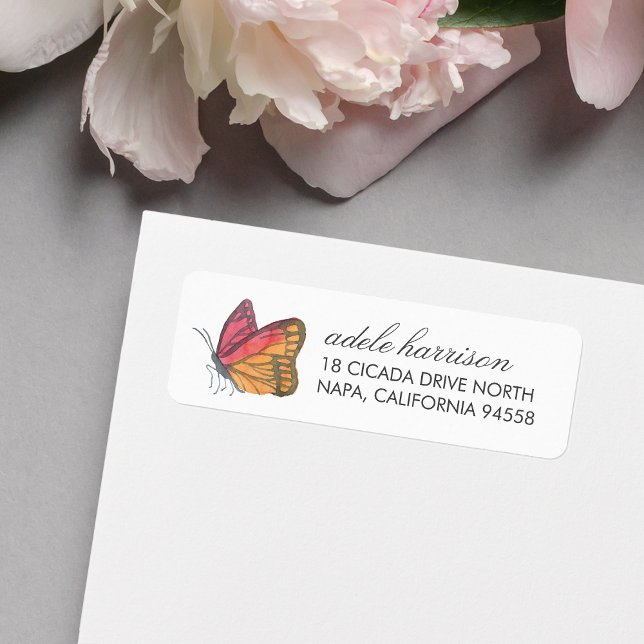 Étiquette Papillon aquarelle rouge (Créateur téléchargé)