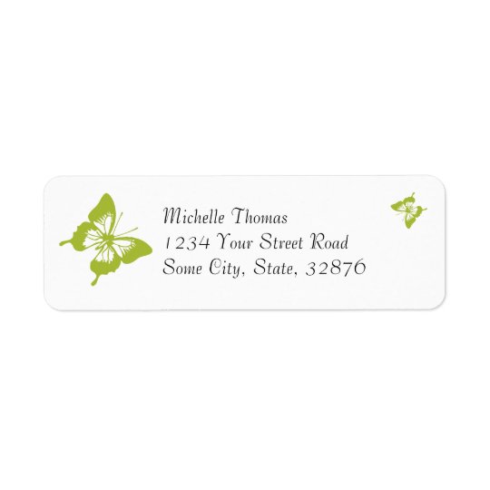 Étiquette Papillon blanc et vert épousant l'adresse de