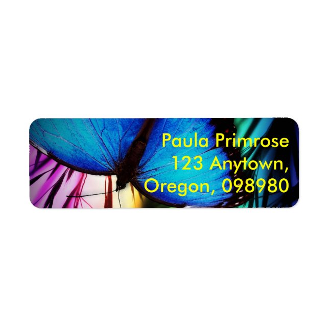 Étiquette Papillon Bleu Nuptiaux colorés Abstraits (Devant)