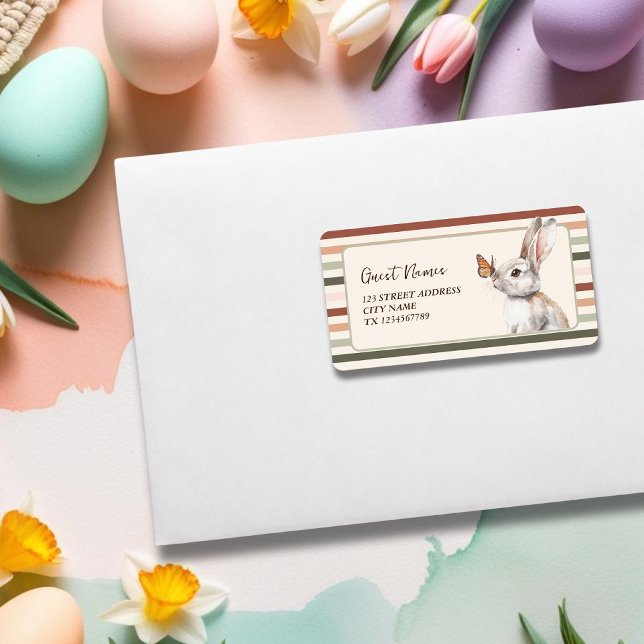 Étiquette Papillon Bunny Pastel Minimaliste Pâques (Butterfly Bunny Pastel Minimalist Easter Label)