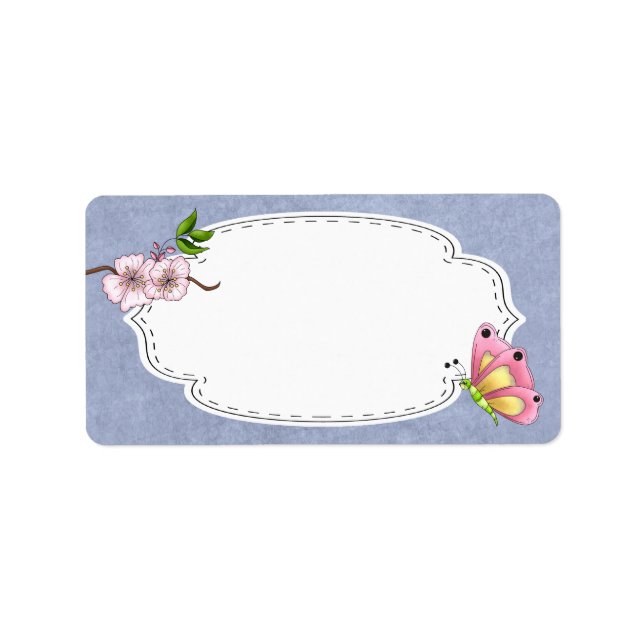 Étiquette papillon cerise en fleurs (Devant)