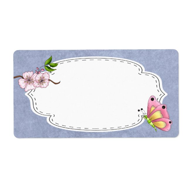 Étiquette papillon cerise en fleurs (Devant)