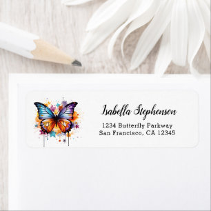 Étiquette Papillon Coloré Éclaboussure de Peinture Adresse d