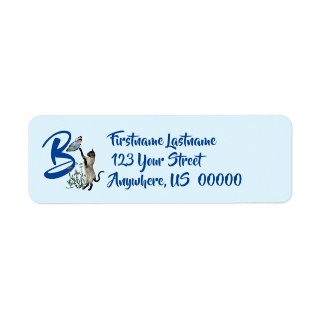 Étiquette Papillon de chat siamois Monogramme Initiale B Adr (Devant)
