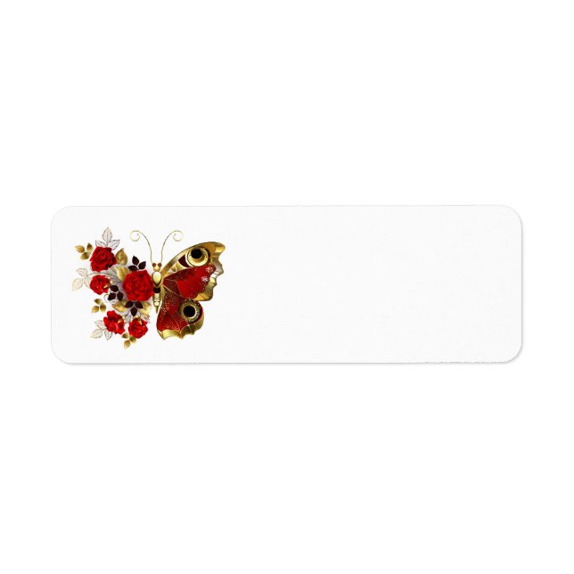 Étiquette Papillon de fleurs rouges aux roses rouges (Devant)