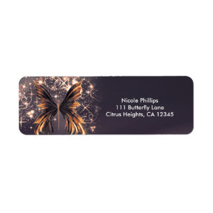 Étiquette Papillon Fantastique Paillettes Dorées