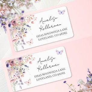 Étiquette Papillon Fleur Sauvage Adresse de Retour