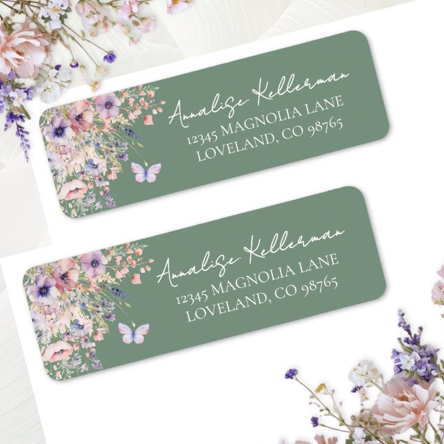 Étiquette Papillon Fleur Sauvage Adresse de Retour (Butterfly Wildflower Return Address Label)
